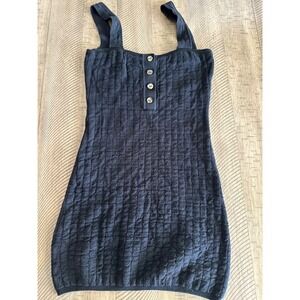 Free People FP Beach Short & Sweet Black Textured Henley Mini Dress XS